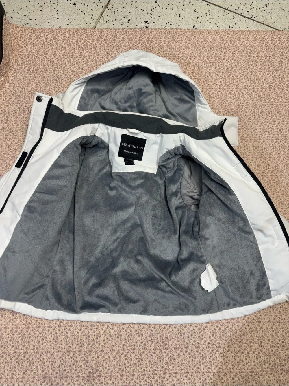 Kids White Puffer Jacket with Black Trim